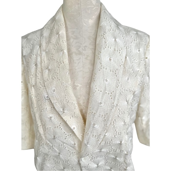 Tulle Ivory Eyelet One Button  Blazer Jacket  1/2 Sleeves Cotton Size XL - Picture 2 of 10